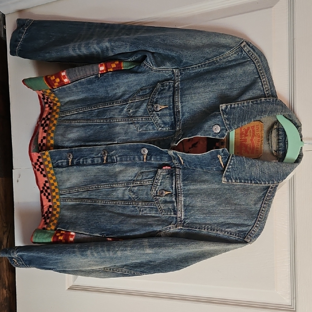 Levi's Blue Denim Jacket with Multicolor Accents